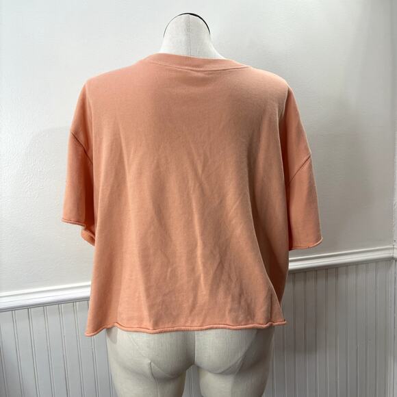 Gap Size XXL Cropped Sweatshirt Short Sleeve Relaxed Peach Slouchy Loungewear - Picture 3 of 13